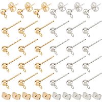 UNICRAFTALE About 120pcs 2 Colors Ball Stud Earring Round Stainless Steel Stud Ball Post Earring with Loop and Ear Nuts for Jewelry Earring Making 15x7x4mm