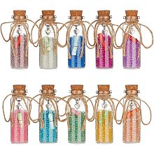 OLYCRAFT 10Pcs Glass Bottle Ornaments Cork Glass Wishing Bottles with Colorful Glass Beads Writable Paper Alloy Heart Pendant Glass Jar Hanging Ornaments Set for Art Crafts Party Supplies