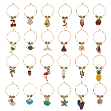 BENECREAT 24Pcs 24 Style Summer Theme Alloy Enamel Wine Glass Charms, Goblet Marker, with Brass Wine Glass Charm Rings, Fruit & Drink & Tree, Golden, 42~65mm, 1pc/style