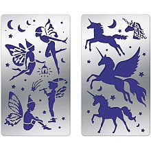 FINGERINSPIRE 2pcs Metal Scrapbooking Drawing Stencils Set, Male Elves and Unicorn Metal Stencils (4x7Inch) Journal Templates Ruler for DIY Scrapbooking, Planner, Journal and Album Making