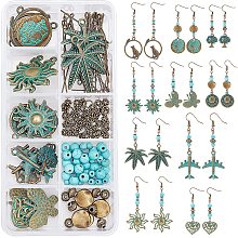 SUNNYCLUE 1 Box DIY 10 Pairs Bohemian Turquoise Vintage Dangle Earrings Making Starter Kit Retro Boho Drop Dangle Earrings Supplies Flower Leaf Charms for Adults Beginners Jewellery Making