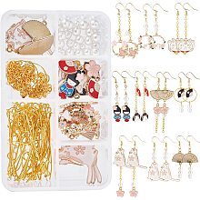 SUNNYCLUE 1 Box DIY Make 10 Pairs Flower Kitten Fan Earrings Making Kit Alloy Enamel Flower Kitten Charm with Jump Rings & Earring Hooks for Earring Jewelry Making Supplies Craft, Golden