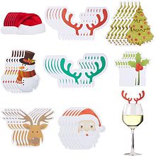 SUNNYCLUE 80Pcs Christmas Drink Tags Paper Wine Tags Wine Glass Charms Xmas Tree Santa Claus Wine Glass Identifiers Drink Marker Tags for Gathering Wedding Holiday Party Favor Drinks Decor Supplies