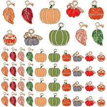 PandaHall Elite 10 Styles Halloween Pumpkin Charms, 60pcs 3D Pumpkin Pendants Alloy Vegetable Leaf Charms for Thanksgiving Fall Wearing Jewelry Earring Making DIY Crafts