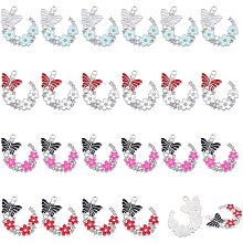 NBEADS 24 Pcs 4 Colors Butterfly Flower Charms, Rhinestone Alloy Pendants Crystal Enamel Butterfly Pendants for Earrings Bracelets Necklace Jewelry Making