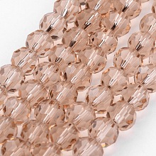 Honeyhandy Transparent Glass Bead Strands, Imitate Austrian Crystal, Faceted(32 Facets), Round, Moccasin, 6mm, Hole: 1mm, about 96~98pcs/strand, 20~21 inch