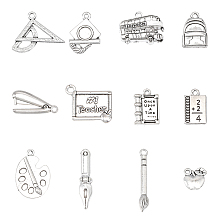 CHGCRAFT 72Pcs 12 Style Tibetan Style Alloy Pendants for Teachers' Day, Ruler & Pen & Knapsack & Book, Antique Silver, 10~32x4.5~25x1.5~4mm, Hole: 1.6~2mm, 6pcs/style