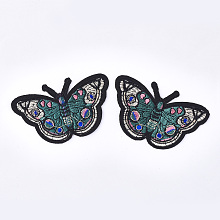 Honeyhandy Computerized Embroidery Cloth Iron On Patches, Costume Accessories, Appliques, Butterfly, Teal, 54x87x1mm