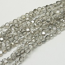 Honeyhandy Glass Beads Strands, Faceted, Flat Round, Gray, 6x4mm, Hole: 1mm, about 72pcs/strand, 15.7 inch