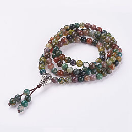 Honeyhandy Natural Indian Agate Wrap Bracelets, with Alloy Findings, Four Loops, 30.3 inch(77cm)