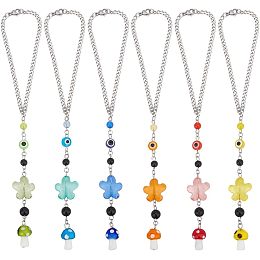 OLYCRAFT 6 Pcs 8.5 Inch Evil Eye Car Hanging Ornament Evil Eye Beaded Hanging Ornaments Car Rear View Mirror Pendant with Star Mushroom Charm for Car Mirror Hanging Accessories