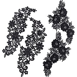 GORGECRAFT 2 Pairs Black Flowers Patches Garment Applique Embroidery DIY Wedding Dress Sewing Clothing Accessories (Black D)