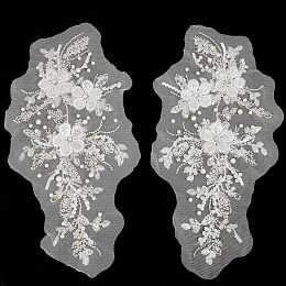 GORGECRAFT 2Pcs 3D Flower Embroidery Lace Fabric Flower of Life Pattern Polyester Embroidery Appliques Bridal Dress Cheongsam Accessories Mesh Sew On Patches Sewing Ornaments for Wedding Dress