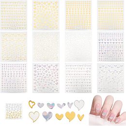 OLYCRAFT 13 Sheets Heart Theme Nail Art Stickers Heart Self-Adhesive Nail Art Decals Bronzing Heart Laser Heart Nail Decal for DIY Nail Decals Design Manicure Decoration Scrapbooking