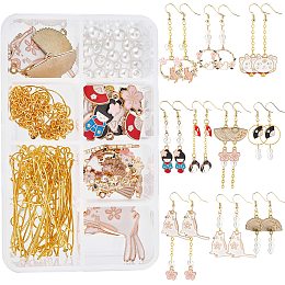 SUNNYCLUE 1 Box DIY Make 10 Pairs Flower Kitten Fan Earrings Making Kit Alloy Enamel Flower Kitten Charm with Jump Rings & Earring Hooks for Earring Jewelry Making Supplies Craft, Golden