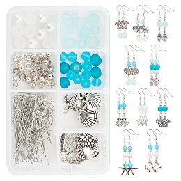 SUNNYCLUE Blue Ocean Theme Earrings DIY Making Kits, Including Alloy Pendants & Links & Beads & Bead Caps, Glass Pearl Beads, Brass Pins & Earring Hooks, Antique Silver, Pendant & Link & Bead: 20Pcs/set