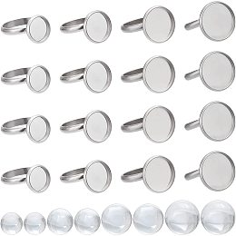 SUNNYCLUE 40Sets 80Pcs Cabochon Ring Blanks Glass Cabochons Ring Base Stainless Steel Rings Bezel Flat Round Tray Adjustable Finger Rings Findings for Women DIY Silver Color Ring Making Kits Supplies