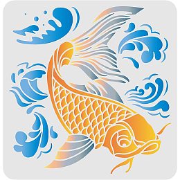 FINGERINSPIRE Koi Painting Stencils 11.8x11.8inch, Large Reusable Hollow Out Lucky Fish DIY Art and Craft Stencil, Plastic Koi Fish Wave Stencil Template for Painting on Wood, Floor, Wall and Fabric