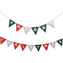 GORGECRAFT Christmas Banner Flag Xmas Tree Garland 15Pcs Pendants 3M Rope Triangle Merry Christmas Cloth Banners Bunting for Christmas Tree Holiday Indoor Outdoor Home Office Hanging Decor