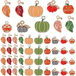 PandaHall Elite 10 Styles Halloween Pumpkin Charms, 60pcs 3D Pumpkin Pendants Alloy Vegetable Leaf Charms for Thanksgiving Fall Wearing Jewelry Earring Making DIY Crafts