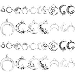 Arricraft 68 Pcs Alloy Moons Pendants, 4 Sets of Antique Silver Tibetan Style Double Horn Moons Shape Jewelry Decoration for Bracelet Necklace Earrings Jewelry Making