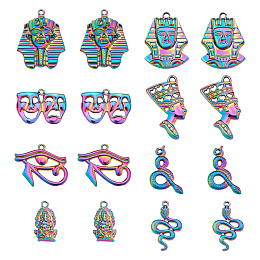 CHGCRAFT 16Pcs 8 Styles Rainbow Color Charms Plated Alloy Pendants Snake Drama Mask Pharaoh Alloy Charms Pendants for Jewelry Necklace Making