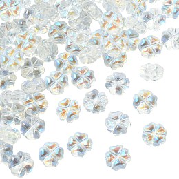 100Pcs Transparent Czech Glass Beads, Clover, Clear, 7.5x4.5mm, Hole: 0.9mm