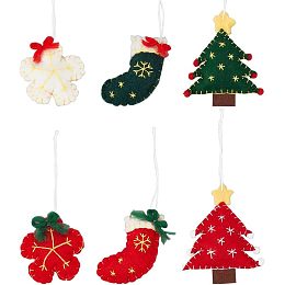 NBEADS 6 Pcs 6 Styles Felt Christmas CharmS, Christmas Stockings/Tree/Flower Xmas Felt Tree Decor with Cord Wool Plush Hanging Ornaments for Home Christmas Tree