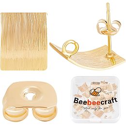 Beebeecraft 1 Box 20Pcs Rectangle Stud Earring Findings 18K Gold Plated Curved Rhombus Stud Earring Components and Ear Nuts for DIY Earring Jewelry Making