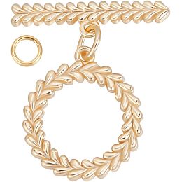 Beebeecraft 1 Box 12 Sets Toggle Clasp Charms 18K Gold Plated T-Bar Closure Links Clasps Connectors with Leaf Wheat Pattern for Necklace Bracelet Jewelry Making