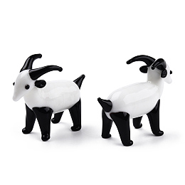 Honeyhandy Handmade Lampwork Home Decorations, 3D Goat Ornaments for Gift, Black, 53~54x22.5x43.5~45.5mm