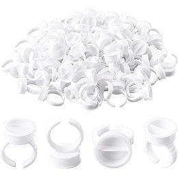 OLYCRAFT 200pcs Glue Rings 2 Slots Disposable Rings Pigment Rings Tattoo Rings Cups Makeup Glue Rings Eyelash Extension Rings Adhesive Pigment Holders Plastic Rings for Nail Art (White)