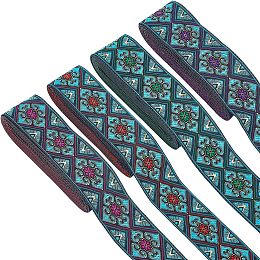 PandaHall Elite 15.3 Yards 4 Rolls Vintage Woven Ribbon, 1.3" Width Floral Embroidered Jacquard Ribbon Floral Jacquard Trim Ethnic Fabric Trim Fringe for DIY Clothing Embellishment Craft Home Decor