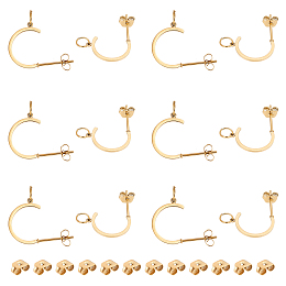 DICOSMETIC 6 Pairs Stainless Steel Stud Earring Findings 0.8mm Pin C Hoop Earrings with Earring Backs 14K Golden Color Loop Earrings For Women, Hole: 4mm