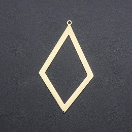 Honeyhandy 201 Stainless Steel Big Pendants, Laser Cut, Hollow, Rhombus, Golden, 55x31x1mm, Hole: 1.6mm