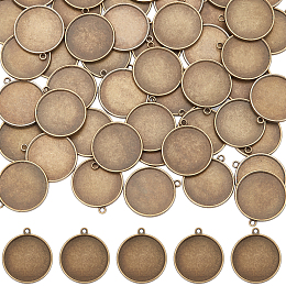 SUNNYCLUE 50Pcs Flat Round Alloy Pendant Cabochon Settings, Plain Edge Bezel Cups, Cadmium Free & Lead Free, Antique Bronze, Tray: 25mm, 31x28x2mm, Hole: 2mm