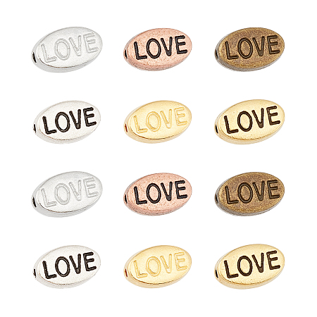 Tibetan Style Alloy Beads, for Valentine's Day, Oval with Word Love, Mixed Color, 10x6x4mm, Hole: 1mm; 6 colors, 30pcs/color, 180pcs/box