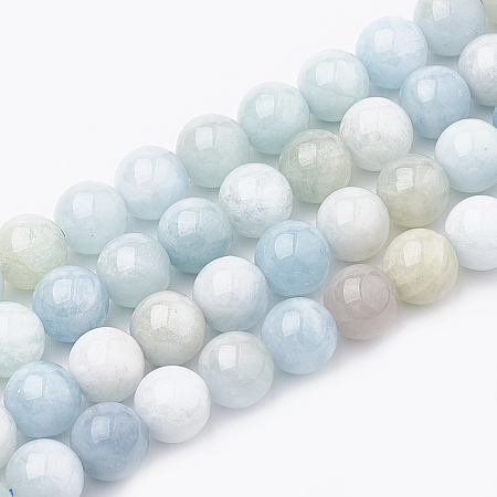 ARRICRAFT Natural Aquamarine Beads Strands, Round, 8~9mm, Hole: 1mm, about 45~48pcs/strand, 15.7 inches