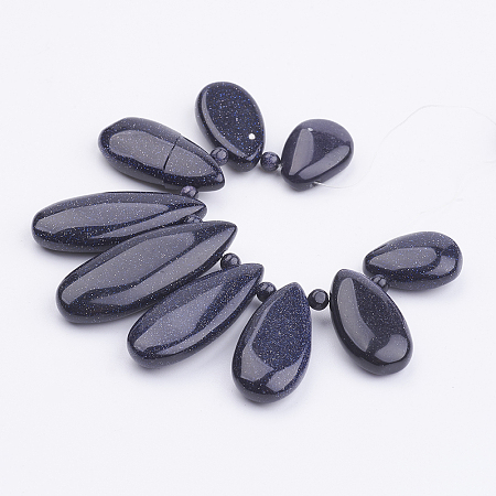 Arricraft Synthetic Blue Goldstone Graduated Beads Strands, Teardrop and Round, 20~39x14~15x6~8mm, Hole: 1~2mm, about 9pcs/strand, 4.33 inches~4.72 inches