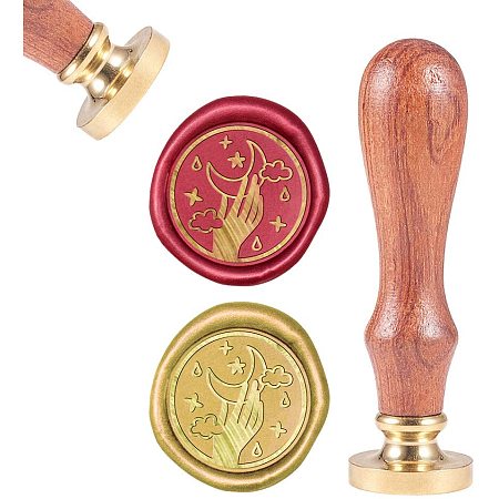 CRASPIRE Wax Seal Stamp, Sealing Wax Stamps Moon & Hand Retro Wood Stamp Wax Seal 25mm Removable Brass Seal Wood Handle for Envelopes Invitations Wedding Embellishment Bottle Decoration Gift Packing