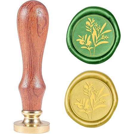 CRASPIRE Wax Seal Stamp Olive Branch Vintage Brass Head Wooden Handle Removable Sealing Wax Seal Stamp 25mm for Embellishment of Envelopes Wedding Invitations Wine Packages