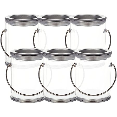 BENECREAT 8pcs 2.68x2 Inch Round Clear Cylinder Box PVC Plastic Column Box with Silver Tinplate Bottom Lid and Handle for Storage of Jewelry Cotton Pad Cotton Swab and Hairbands