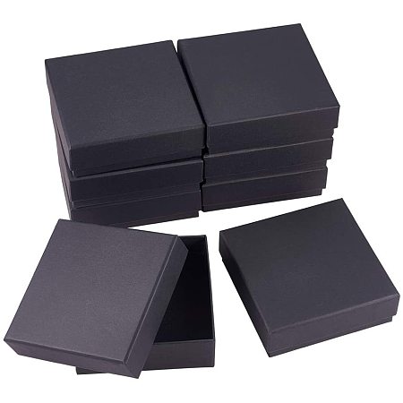 BENECREAT 8 Pack Black Cardboard Jewelry Ring Boxes 4.7x4.7x1.6