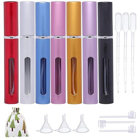 BENECREAT 7PCS 5ML Mixed Aluminum Atomizer Perfume Bottles Refillable Spray Bottles with 3 Pipettes, 3 Funnels, 3 Transfer Pumps, and 1 Storage Bag for Fragrance and Perfume