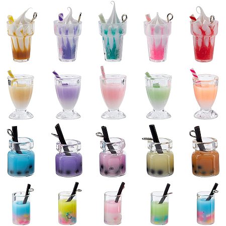 SUPERFINDINGS 40Pcs 20 Style Boba Fruit Tea Charms Fruit Tea Charm Christmas Beads Milk Tea Charms for Earring Necklace DIY Jewelry Making