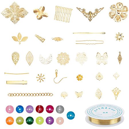 NBEADS About 378 DIY Hairpin Accessories and 1 Roll 3.82 Yards Copper Jewelry Wire Mixed Filigree Findings Pendants Hair Clip Findings for DIY Hairpin Jewelry Making