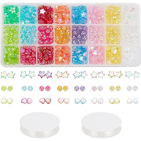 NBEADS 923 Pcs Bracelet Making Kits, Acrylic Beads Plastic Beads Heart Star Round Beads with Elastic Crystal Thread for DIY Projects and Crafts Keychain Pendants