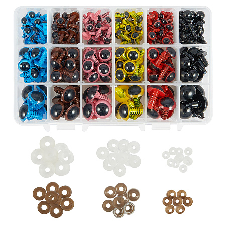 PandaHall Elite 240 Pieces 6 Color 3 Size Plastic Safety Eyes Craft Eyes with 240 Pieces Washers for Doll, Puppet, Plush Animal Making