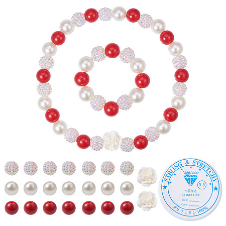 SUNNYCLUE 1 Set DIY Chunky Beads Bubblegum Necklace Bracelet Set Fashion Baby Girls'Jewelry Arts and Craft Making Kit, Red & White