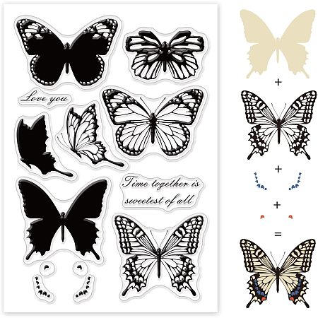 GLOBLELAND Butterflies Silicone Clear Stamps Papilio Swallowtail Butterfly Transparent Stamps for Christmas Birthday Valentine's Day Cards Making DIY Scrapbooking Photo Album Decoration Paper Craft